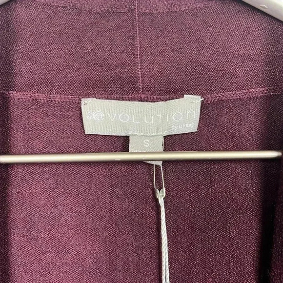 Evolution Womens Cardigan Burgundy S Open Front Long Lines 3/4 Sleeves w/Buttons - Picture 2 of 12